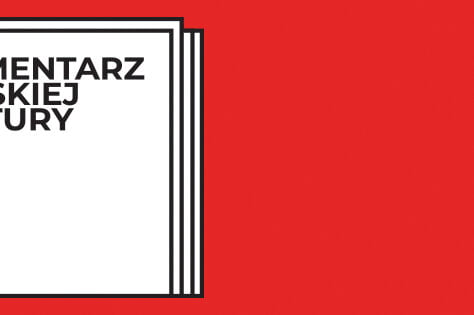Grafika ilustracyjna przedstawia białe kartki papieru znajdujące się z lewej strony na czerwonym tle. Na pierwszej z nich widnieje napis "Elementarz Polskiej Kultury".