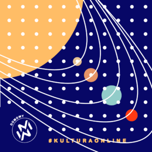 An image promoting the event. The illustration presents the solar system. The hashtag #kulturaonline is at the bottom-center, to the left is the logo of the online, domiciliary medialab