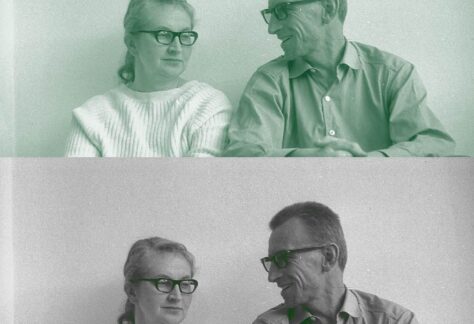 Zdjęcie przedstawia kobiet i mężczyznę. Są dwa identyczne zdjęcia. U góry i u dołu.