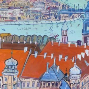 Obrazek miasta położonego nad Wisłą.