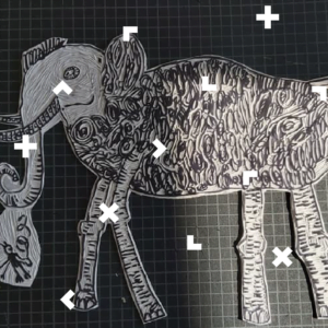 Linoryt w kształcie słonia gotowy do odbicia obrazka.