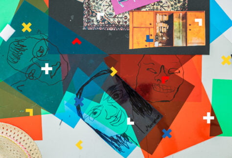 Kolaż z obrazków narysowanych przez dzieci.