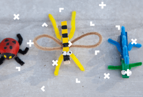Owady zrobione z kamieni, patyczków i sznurków.