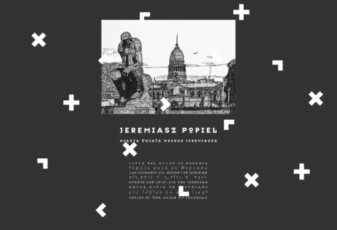 Czarno biała praca Jeremiasza Popiela na ciemnym tle.