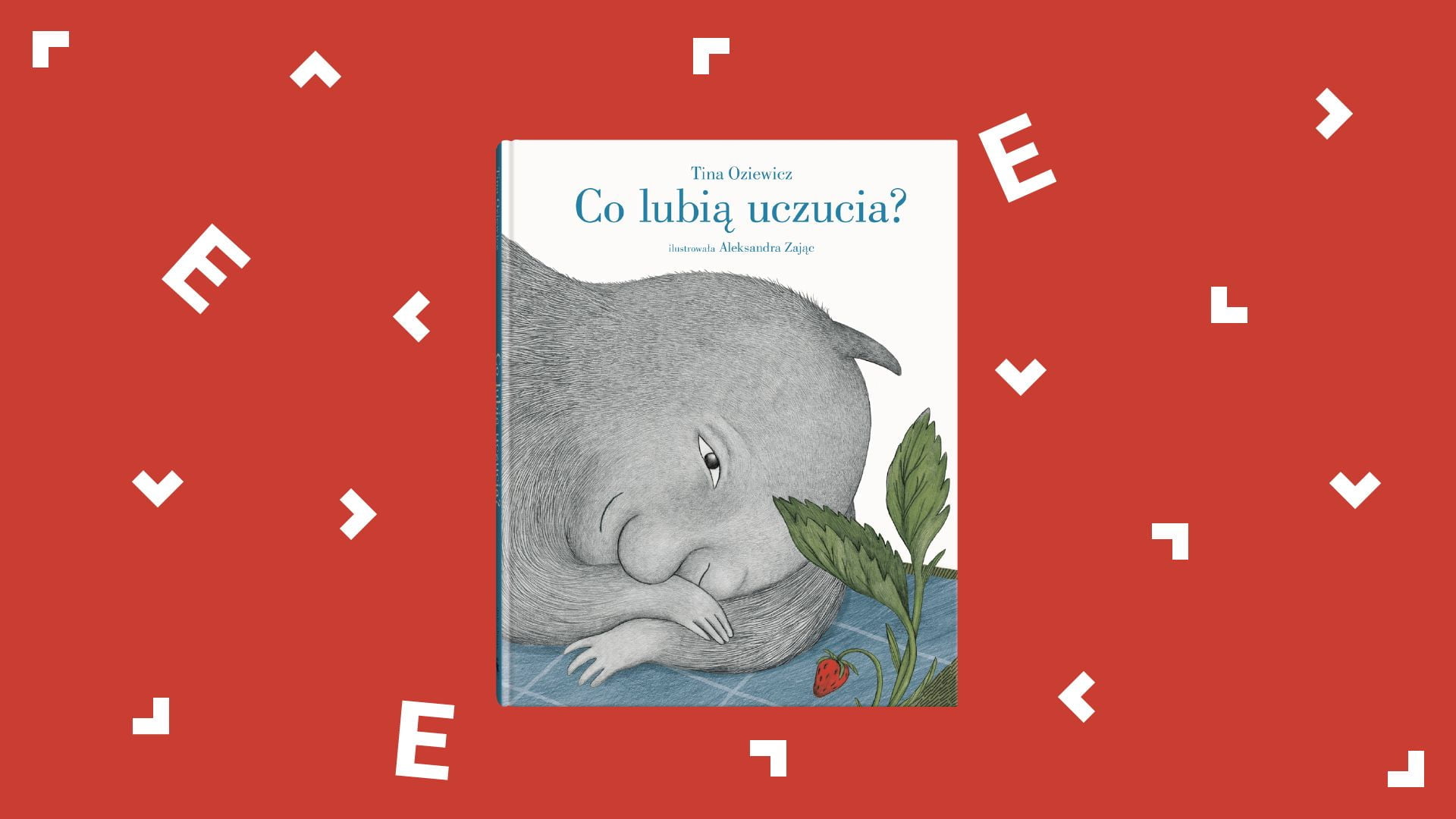 Okładka książki "Co lubią uczucia" Tiny Oziewicz. Przedstawia szarego stwora, który leży na podłodze.