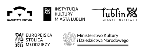 Logotypy Warsztatów Kultury, Instytucji Kultury Miasta Lublin, Lublina Miasta Inspiracji, Europejskiej Stolicy Młodzieży, Ministerstwa Kultury i Dziedzictwa Narodowego.