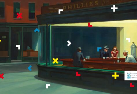 Grafika z ludźmi siedzącymi w kawiarni.