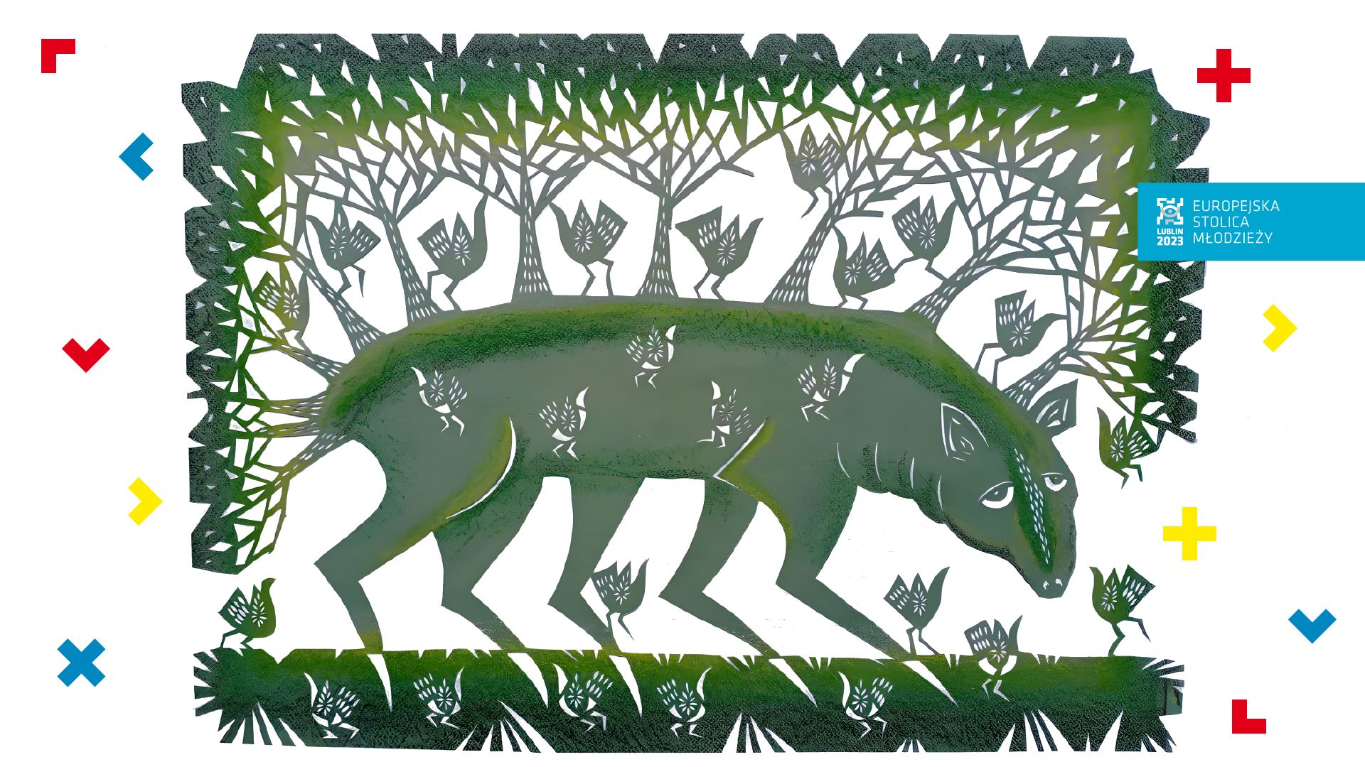 Zielona wycinanka przedstawiająca zwierzę.