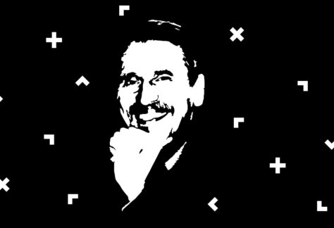 Czarno-biała grafika z portretem mężczyzny.