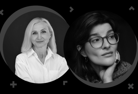 Czarno-białe portrety dwóch kobiet.