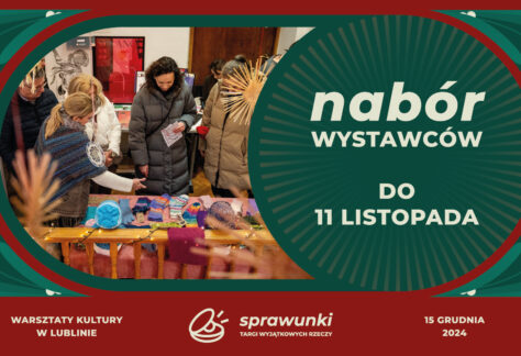 Na grafice ludzie oglądają produkty robione ręcznie na drutach. Napis: Nabór wystawców do 11 listopada.