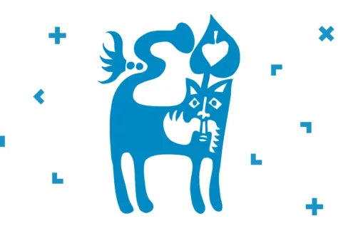 Niebieska grafika z kotem.