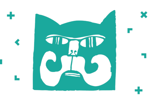 Grafika z twarzą kota.