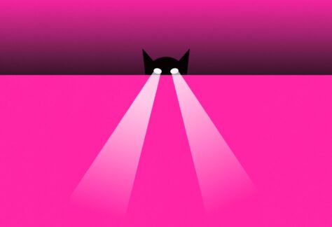 Grafika z kotem, którego oczy świecą jak latarka.