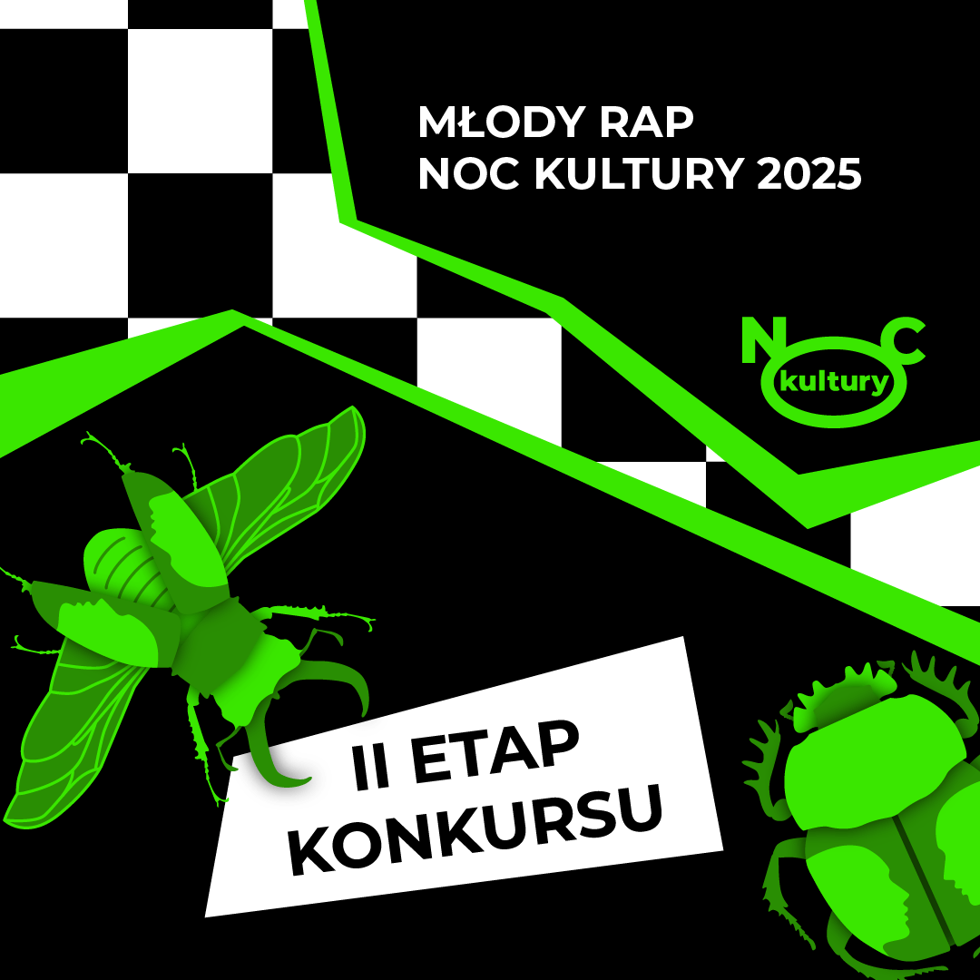Grafika z napisem: Młody rap noc Kultury 2025, II etap konkursu.