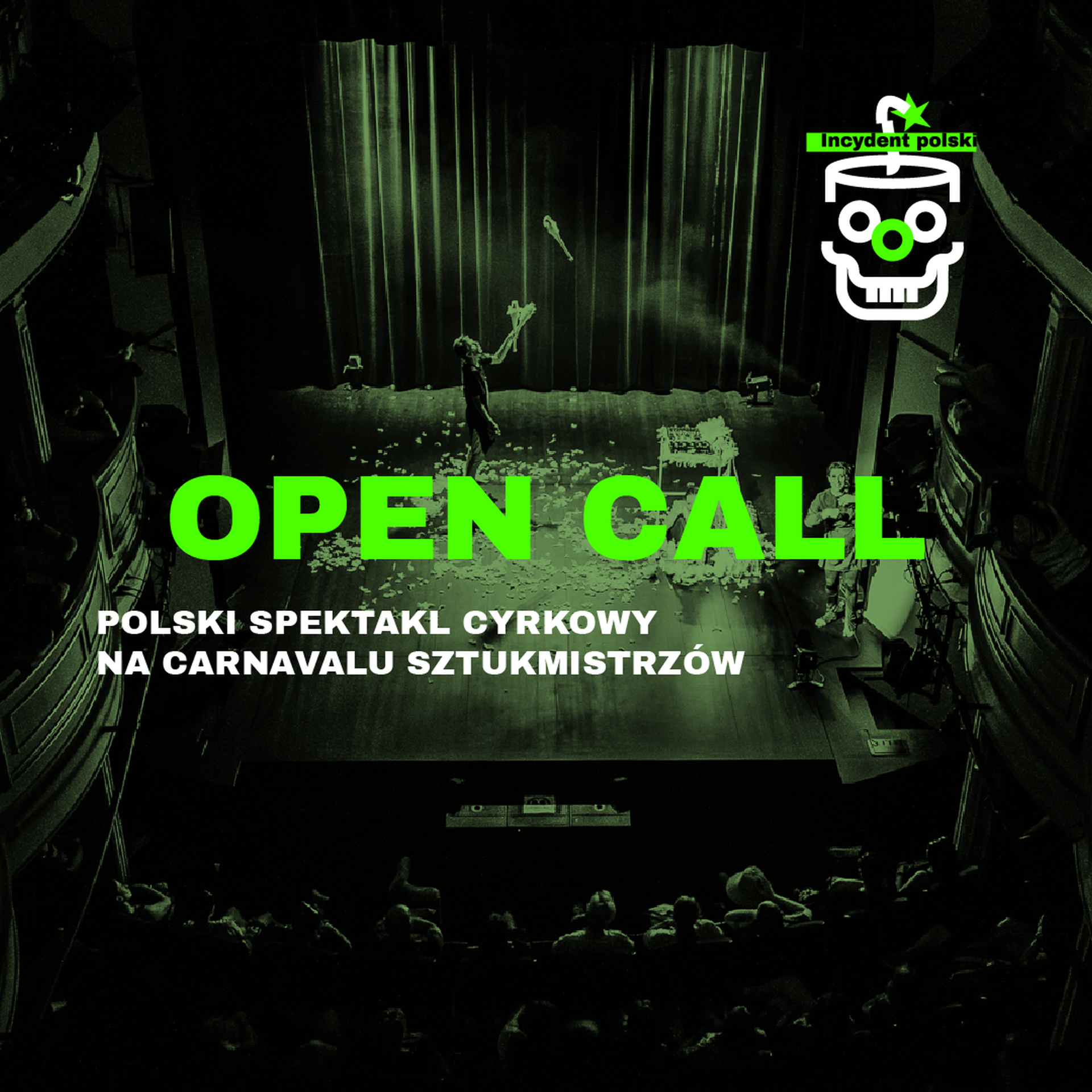Grafika zapowiadająca Open Call. Polski spektakl cyrkowy na Carnavalu Sztukmistrzów.