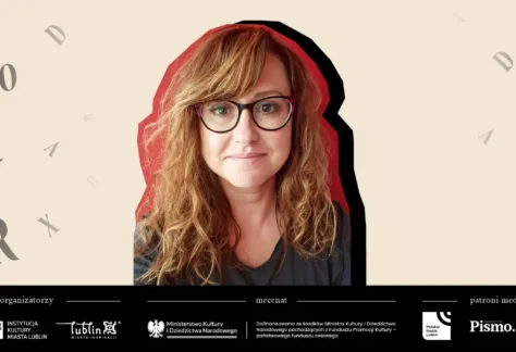 Grafika z portretem Magdy Kicińskiej.