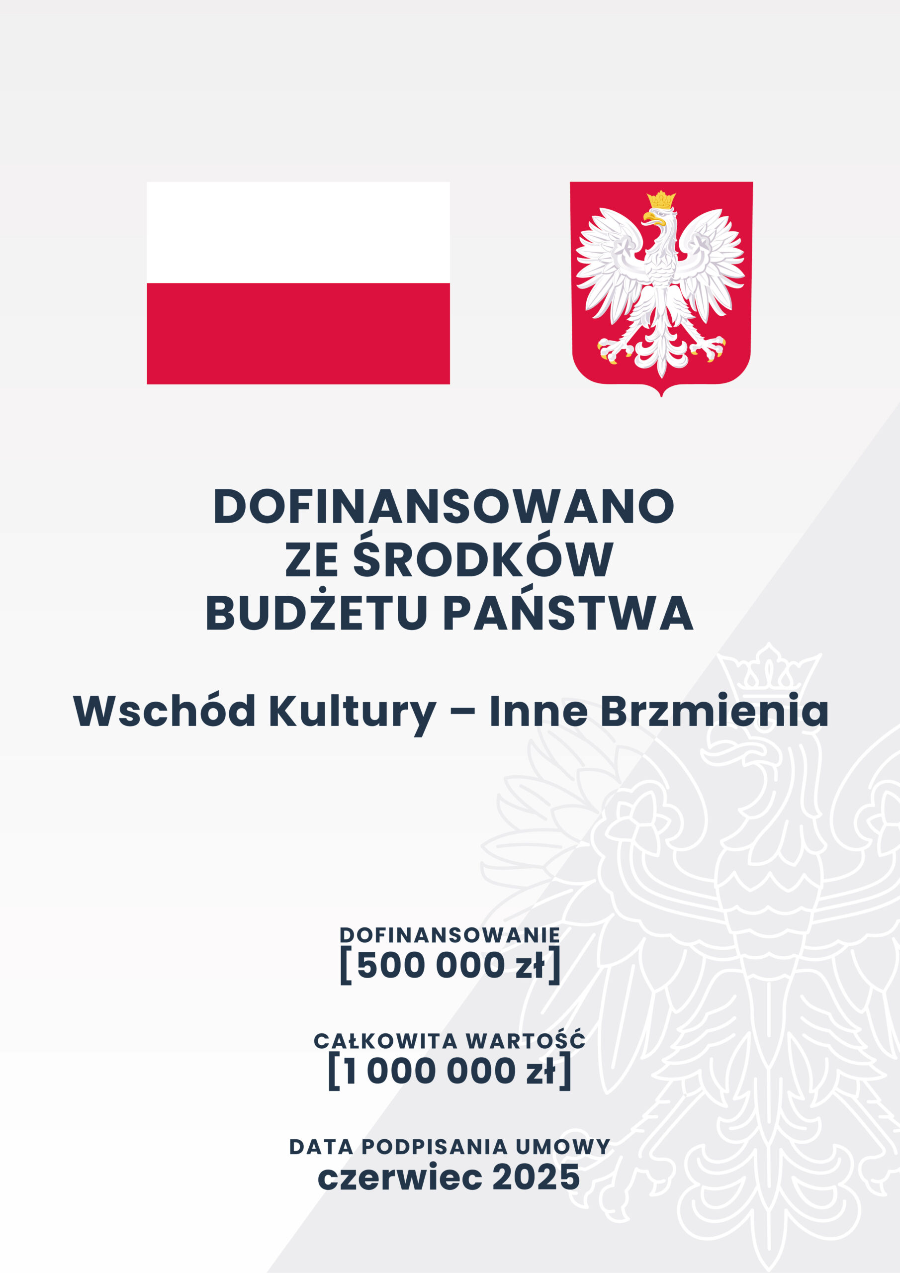 Grafika z napisem Dofinansowanie ze środków budżetu pastwa. Wschód Kultury - Inne Brzmienia.