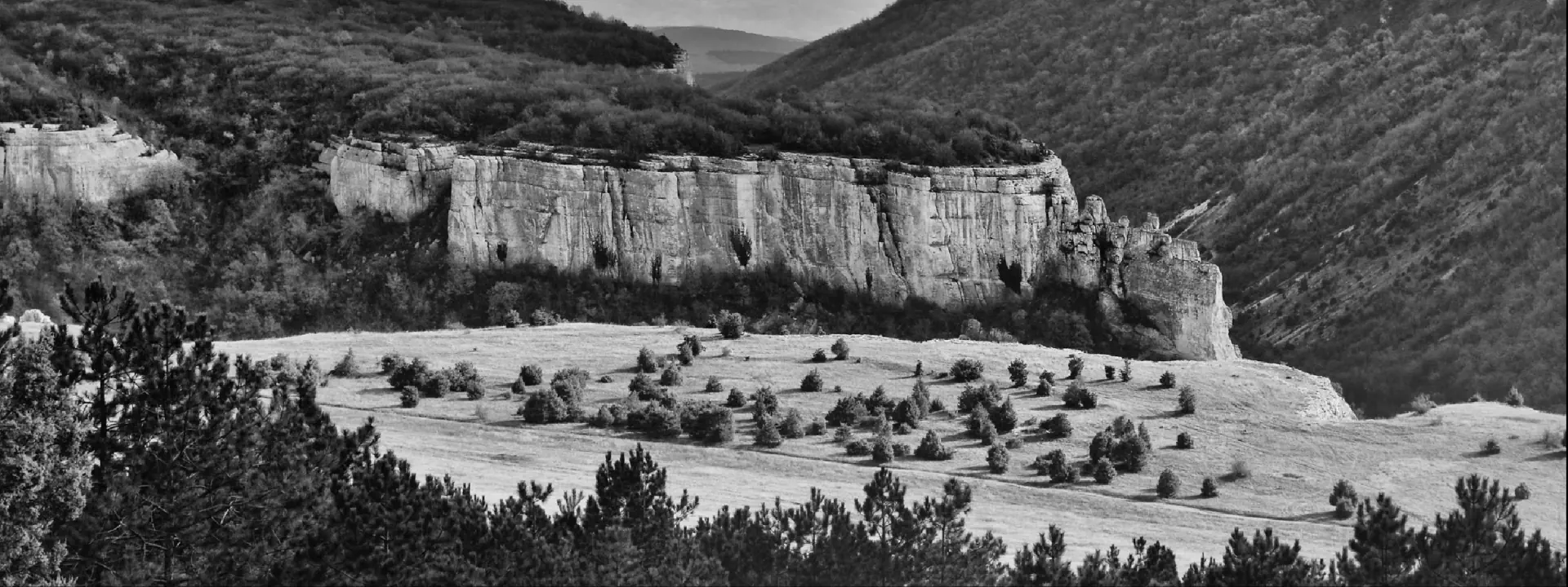 Czarno-białe zdjęcie gór.