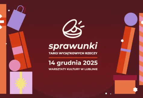 Grafika z prezentami i napis: Sprawunki - Targi Wyjątkowych Rzeczy 14 grudnia 2025.