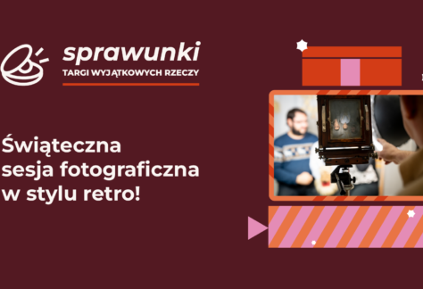 Grafika zapowiadająca świąteczną sesję fotograficzną w stylu retro.