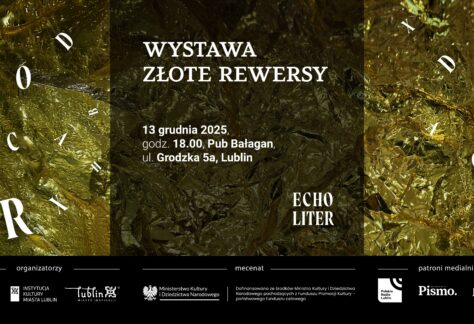 Grafika z napisem wystawa. Złote Rewersy.