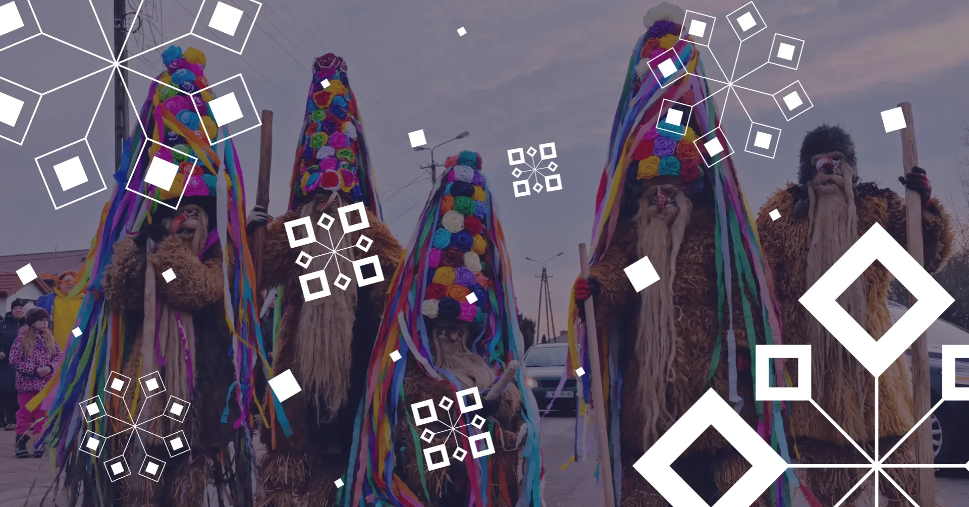 Grupa pięciu mężczyzn przebranych za brodaczy.