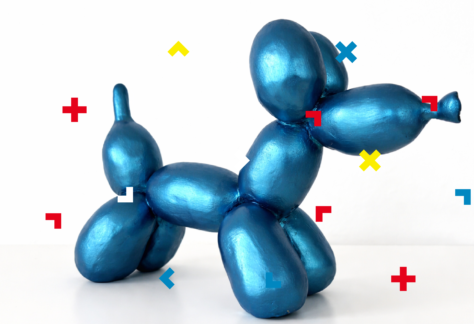 Grafika z psem z balonów.