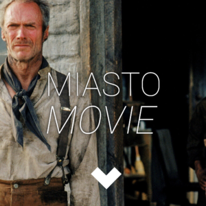 Przed domem stoi starszy mężczyzna. W drzwiach stoją dzieci dziewczynka i chłopiec. Na środku logo Miasta movie.