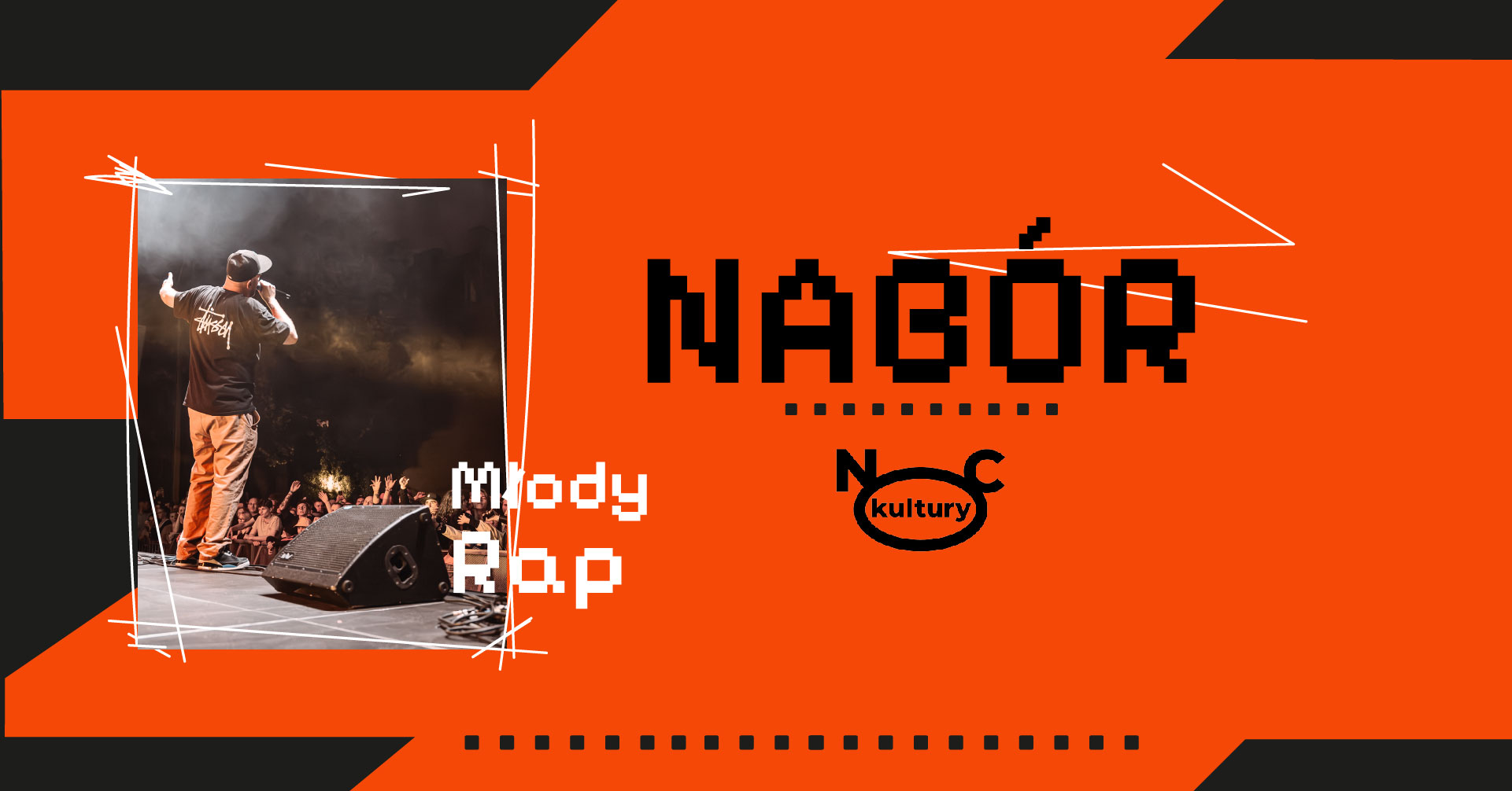 Grafika ze zdjęciem rapera i napis: Młody rap. Nabór.