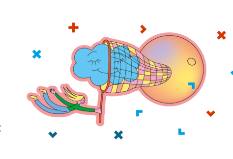 Grafika z chmurką, która jest uwięziona w sieci. Sieć trzyma dziewczynka.