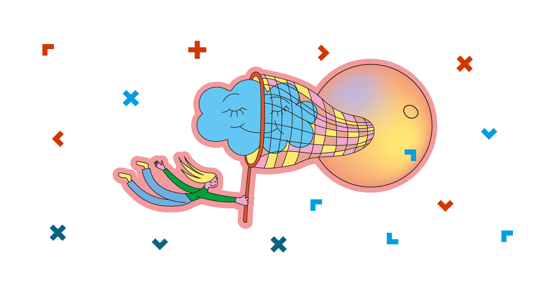 Grafika z chmurką, która jest uwięziona w sieci. Sieć trzyma dziewczynka.