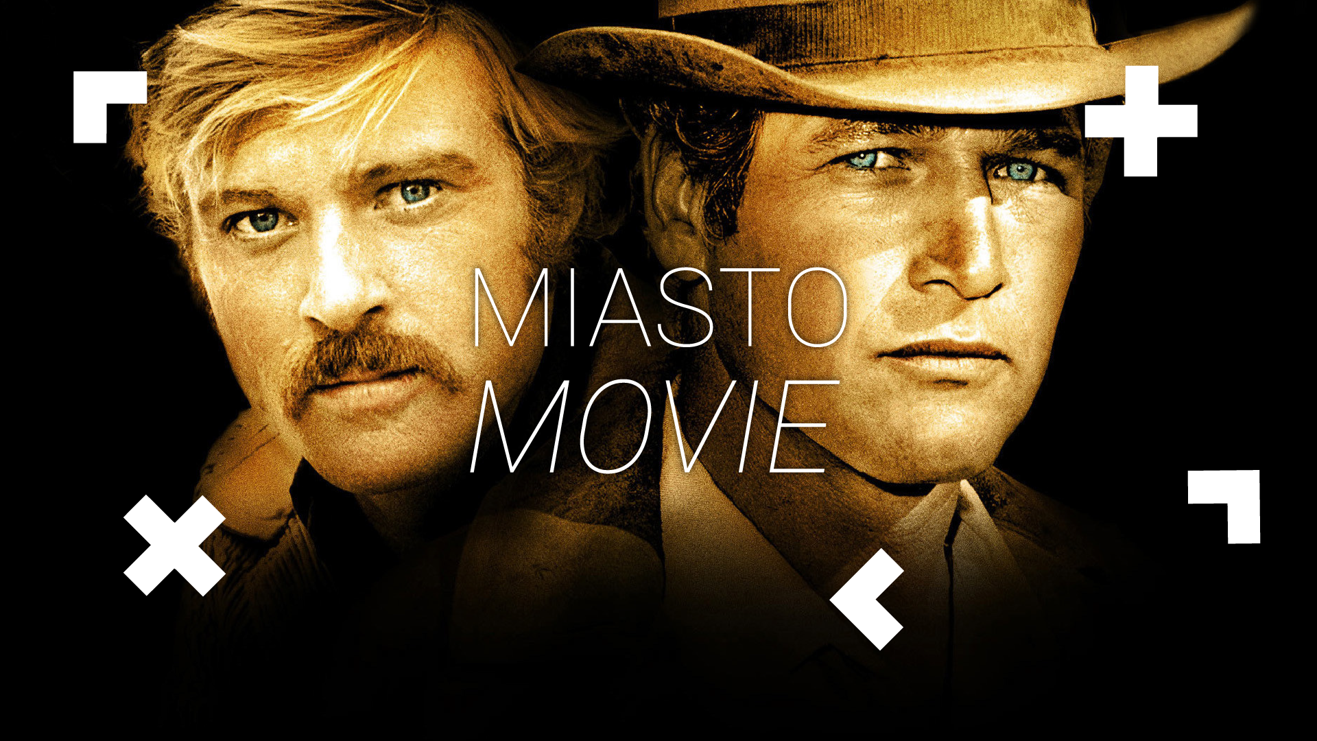 Twarze dwóch kowbojów. Na środku logo Miasta Movie.