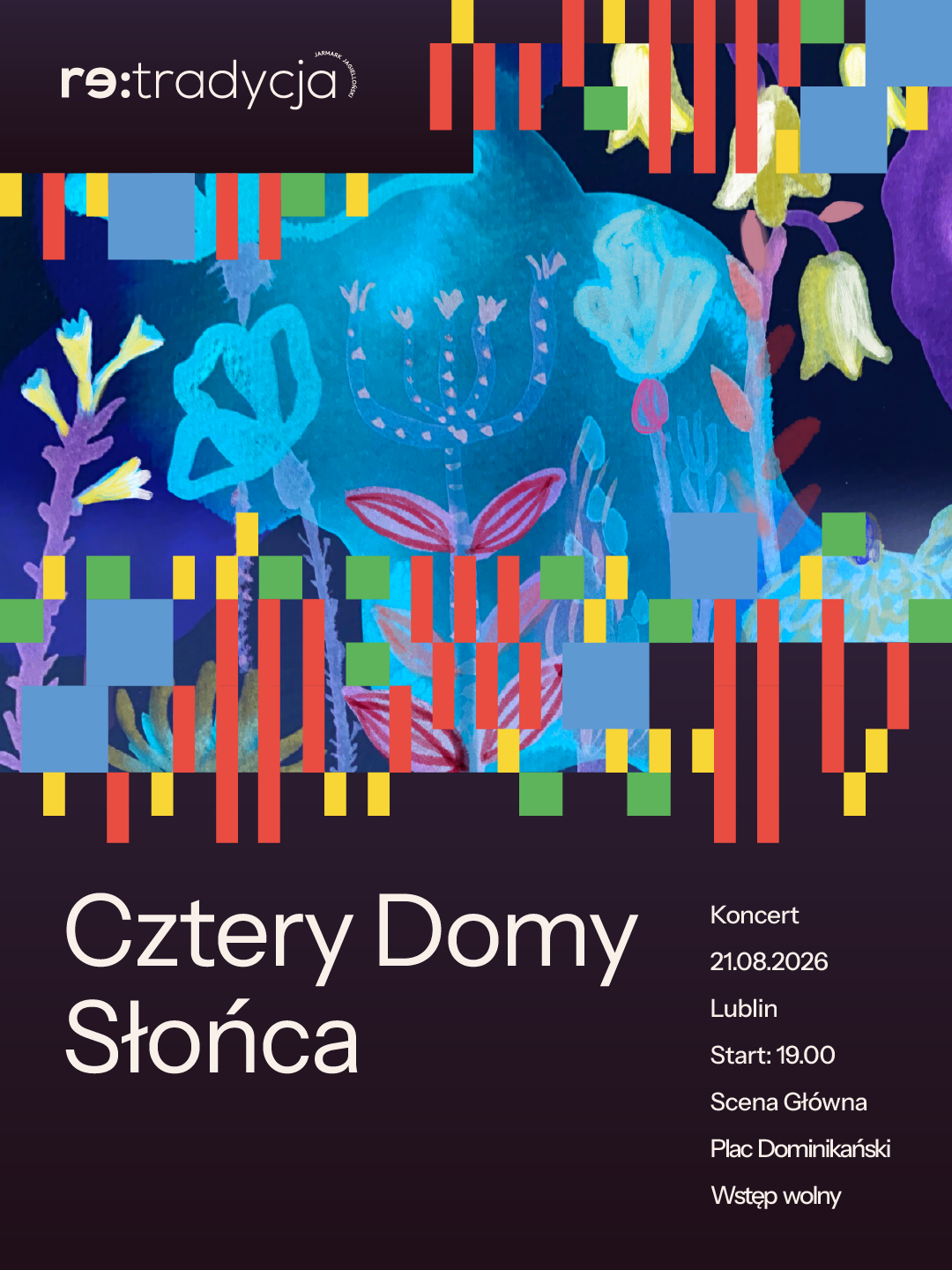 Grafika zapowiadająca koncert podczas Re:tradycji i napis Cztery pory roku. 