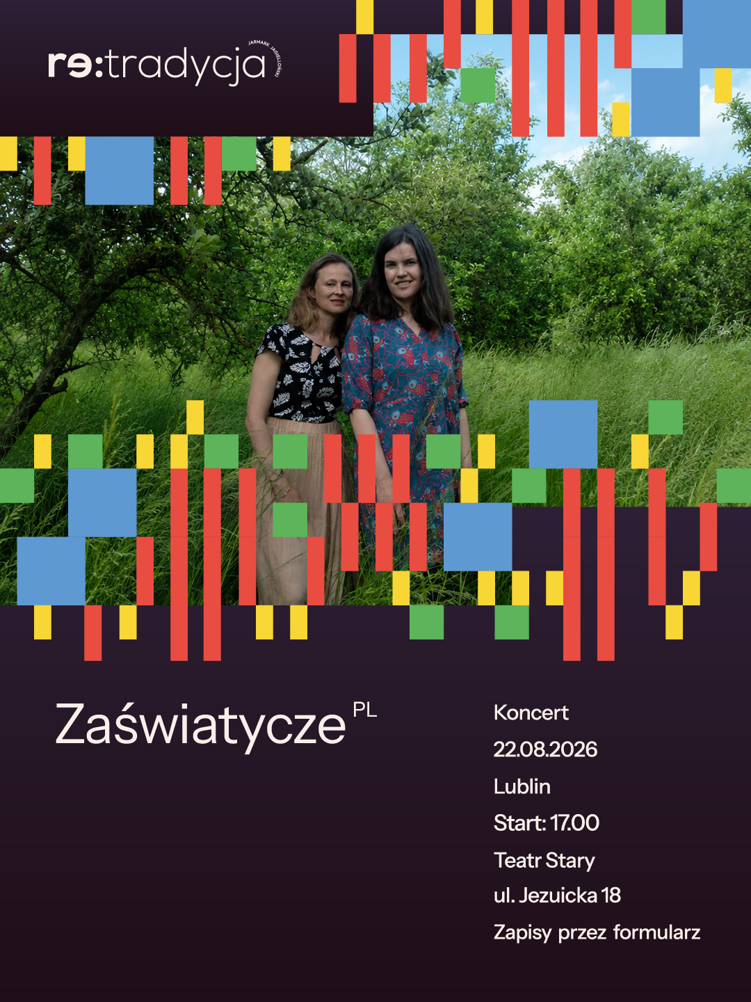 Za_C5_9Bwiatycze_Static_kopia Dwie kobiety na tle zieleni. Napis: Zaświatycze.